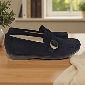 SAS Navy Loafers with Silver Buckle 10N(Narrow)